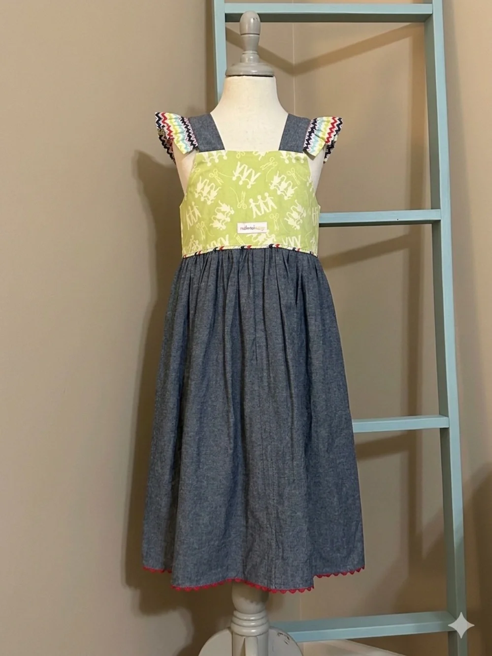 Girls Sz 7 RED THREAD STITCHES Denim Back to School Boutique Dress Ruffle Straps